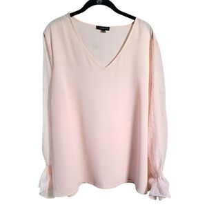 Lane Bryant Light Peach Blouse with Sheer Swiss Dot Sleeves Size 20